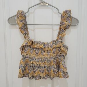Natural Life Floral Ruffle Smocked Top - Yellow and Blue